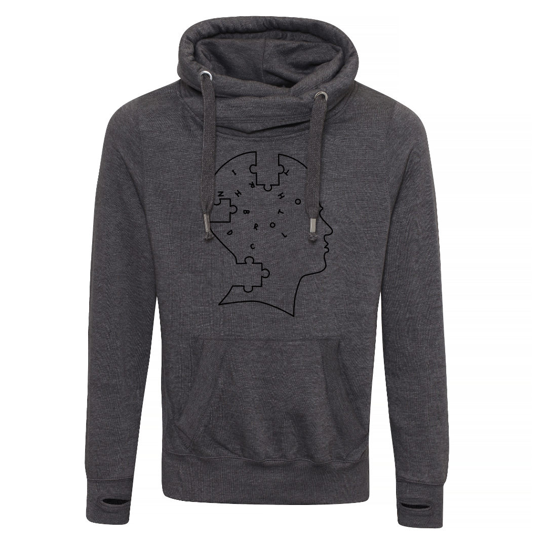 Pieces of Mind Cross Neck Hoodie - Charcoal image 0