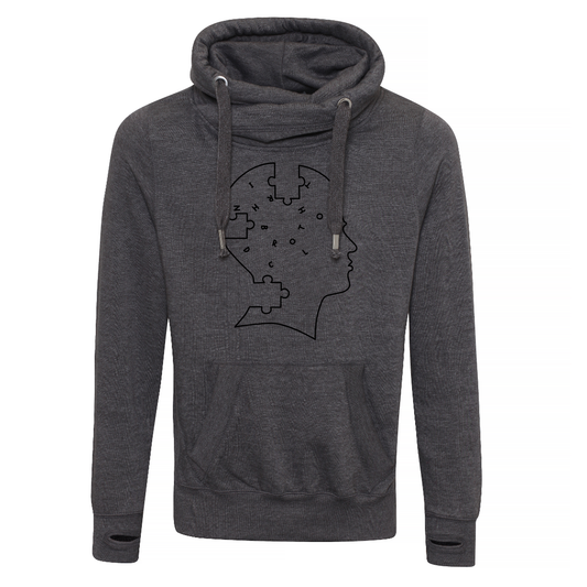Pieces of Mind Cross Neck Hoodie - Charcoal image 0