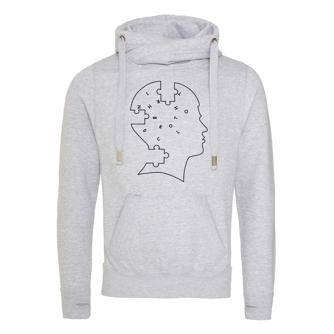 Pieces of Mind Cross Neck Hoodie - Heather Grey image 0