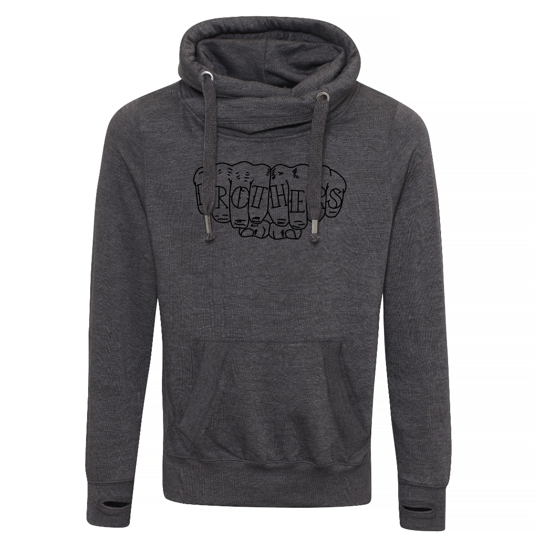 Fist Bump Cross Neck Hoodie - Charcoal image 0