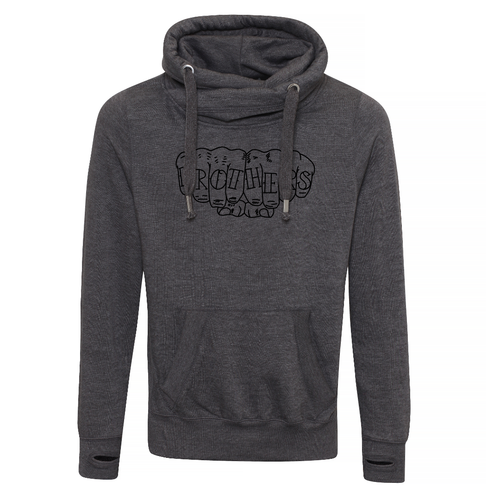 Fist Bump Cross Neck Hoodie - Charcoal image 0