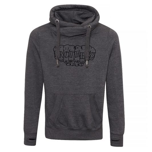 Fist Bump Cross Neck Hoodie - Charcoal image 0